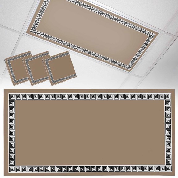 3 Pack Brown Fluorescent Light Covers for Ceiling Lights Greek Chinese Style Border Geometric Magnetic Ceiling Light Covers Overhead Light Filters for Office Classroom Home