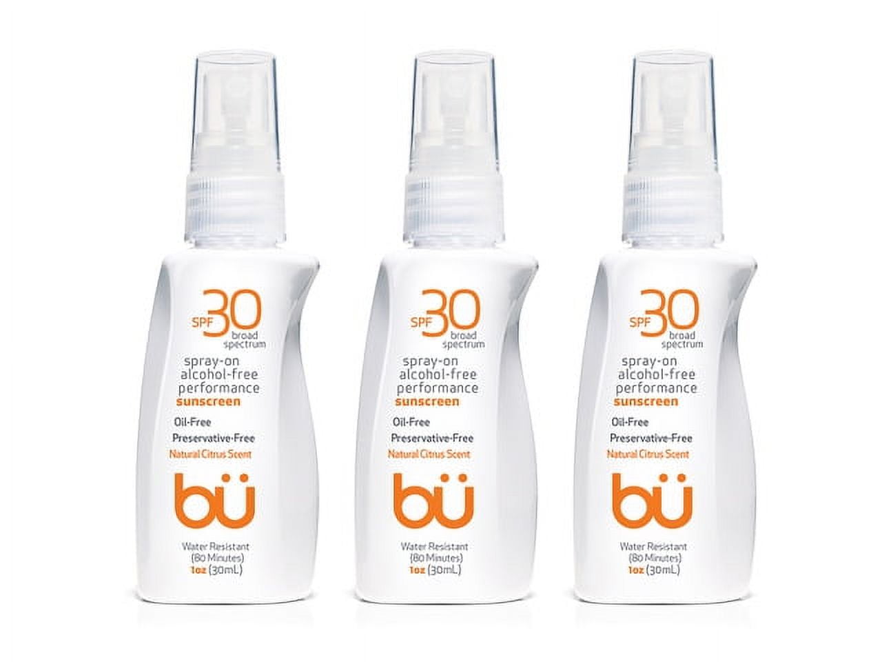 3 Pack - Bu SPF 30 Wowmist Sunscreen Spray - Clear Moisturizing, Safe and Effective. Travel Sport Sensitive Skin. (Natural Citrus- 1 oz)