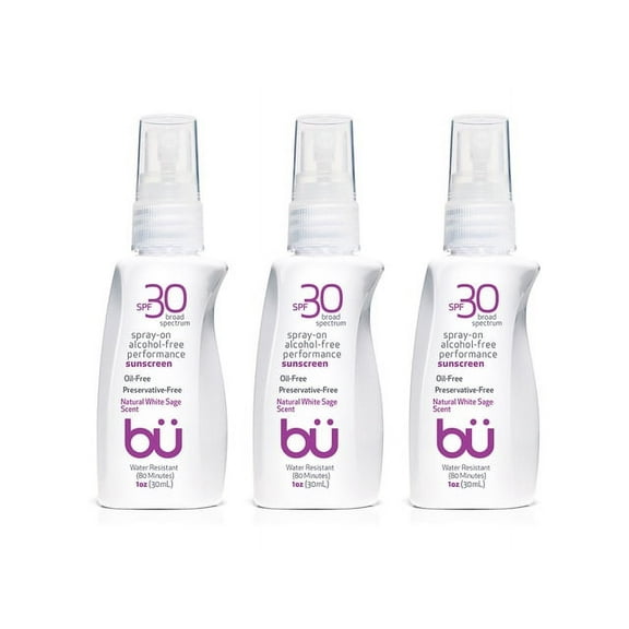 3 Pack - Bu SPF 30 Wowmist Sunscreen Spray - Clear Moisturizing, Safe and Effective. Travel Sport Sensitive Skin. (White Sage 1 oz)