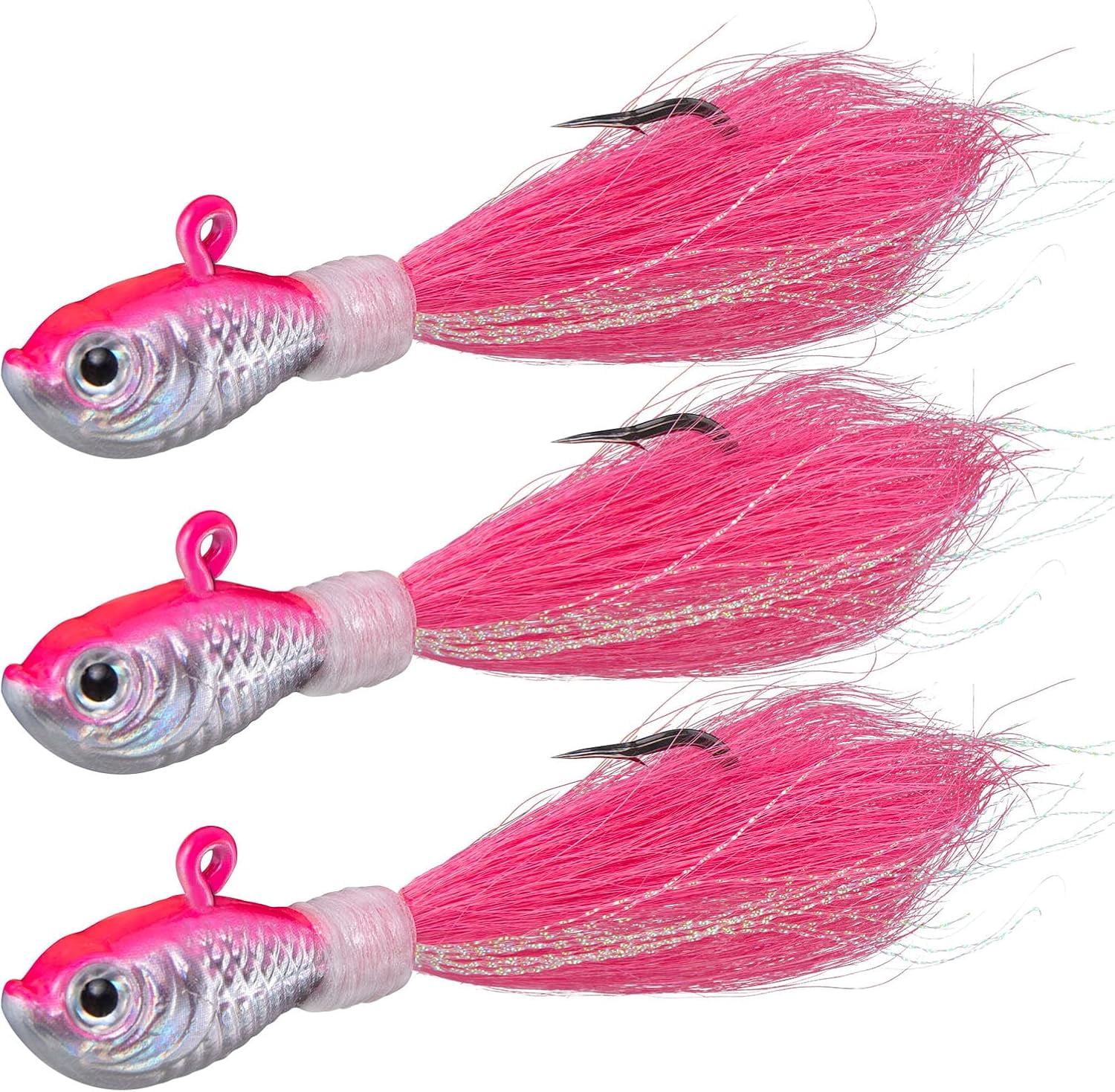 3 Pack Bucktail Jig Lure Hair Jig Saltwater Freshwater Lures Surf Fishing Bass Flounder Striper Bluefish Halibut Redfish