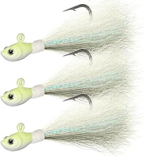 3 Pack Bucktail Jig Lure Hair Jig Saltwater Freshwater Lures Surf Fishing Bass Flounder Striper Bluefish Halibut Redfish