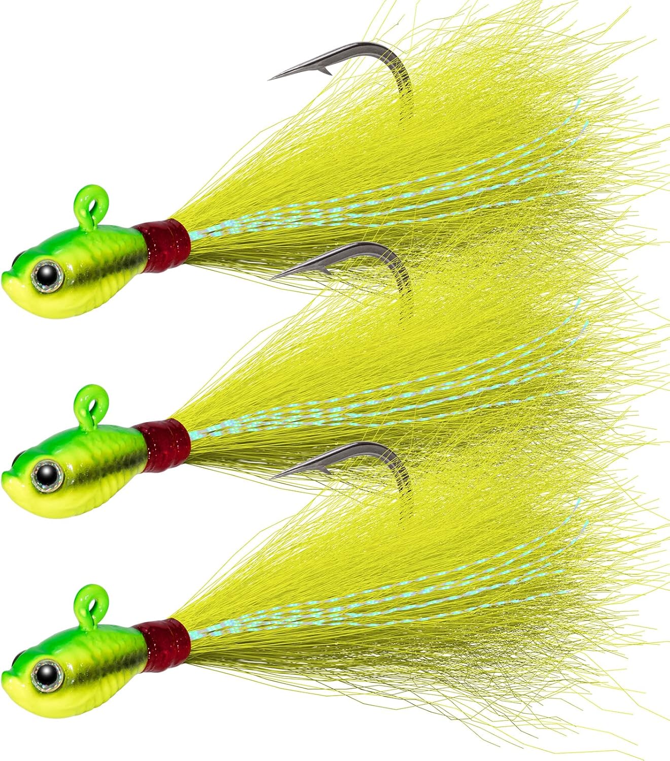 3 Pack Bucktail Jig Lure Hair Jig Saltwater Freshwater Lures Surf Fishing Bass Flounder Striper Bluefish Halibut Redfish