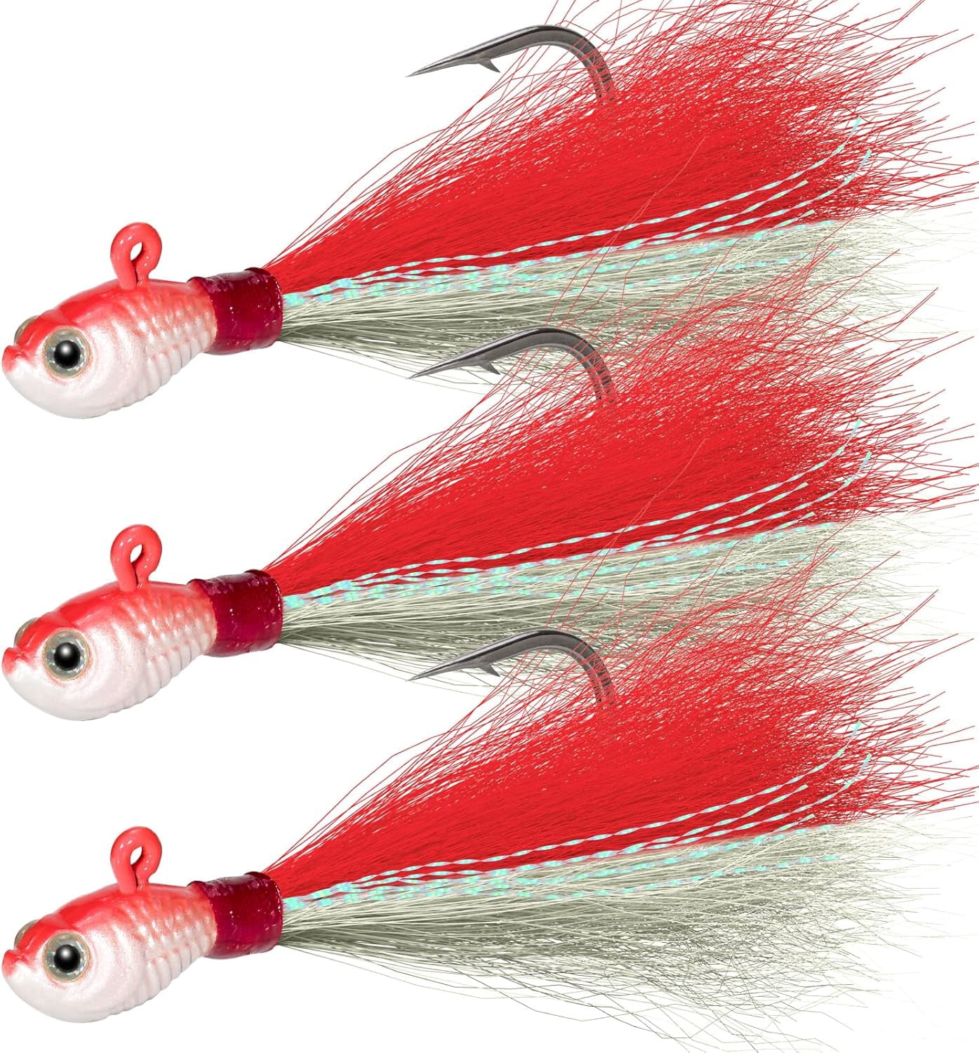 3 Pack Bucktail Jig Lure Hair Jig Saltwater Freshwater Lures Surf Fishing Bass Flounder Striper Bluefish Halibut Redfish