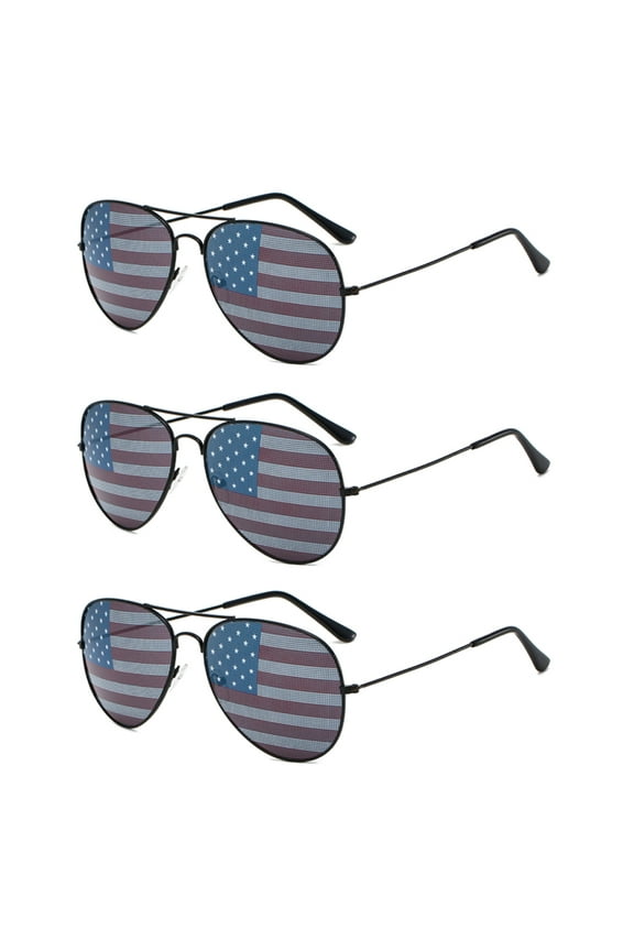 3 Pack Bulk USA America Glasses - American Flag Aviator Sunglasses - Patriotic Accesory for 4th of JulyBlack