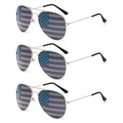 3 Pack Bulk USA America Glasses - American Flag Aviator Sunglasses - Patriotic Accesory for 4th of JulySilver