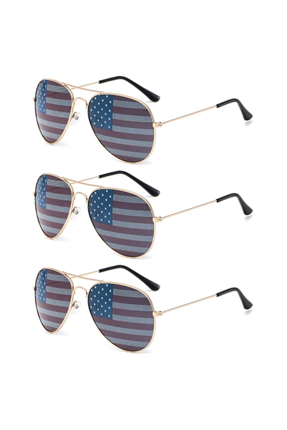 3 Pack Bulk Usa America Glasses - American Flag Aviator Sunglasses - Patriotic Accesory For 4Th Of July-Gold