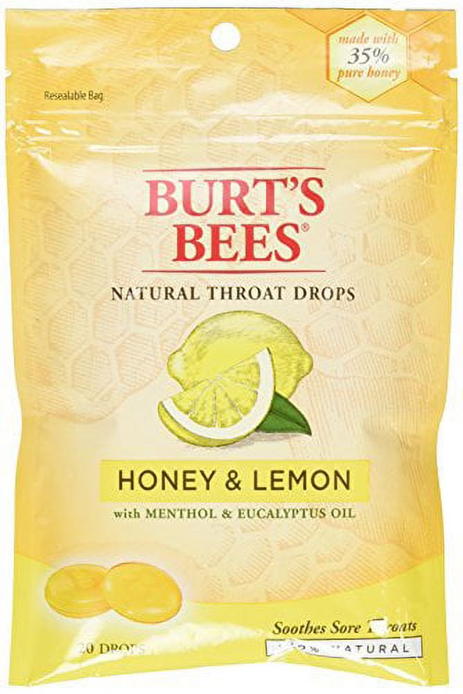 3 Pack Burt's Bees Natural Throat Drops Honey Lemon 20 Each