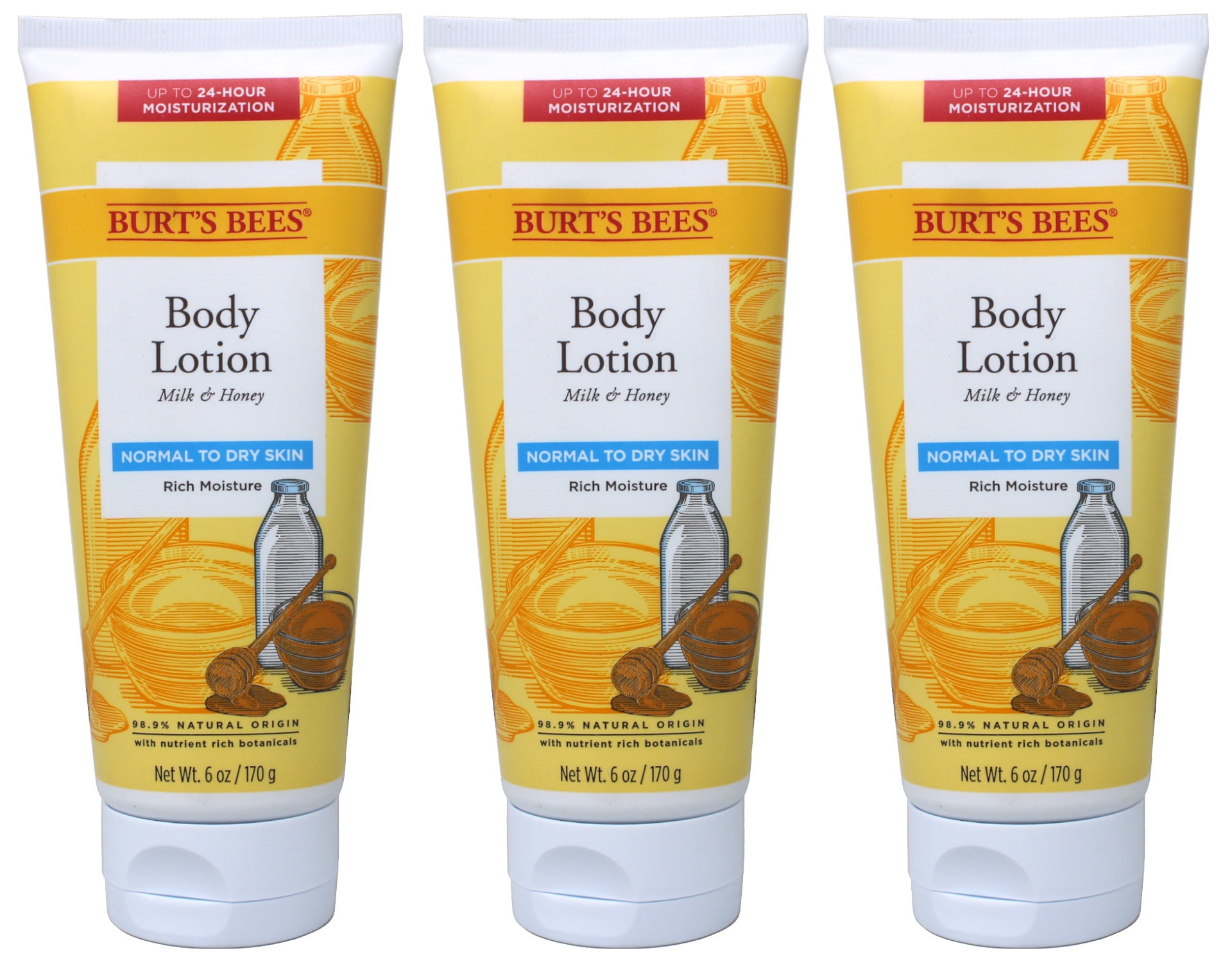 3 Pack Burt's Bees Naturally Nourishing Milk and Honey Body Lotion 6.0oz Each