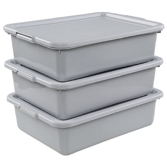 3 Pack Bus Tubs Commercial 13 L Meat With Lids Grey