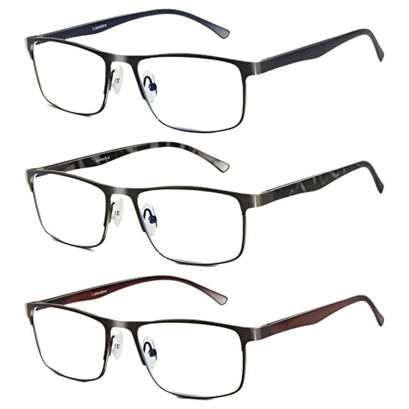 3 Pack Business Blue light Blocking Reading Glasses for Men, 3.5 Metal Readers