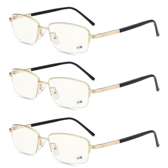 3 Pack Business Reading Glasses Half Rimless Blue Light Blocking Readers Presbyopic Glasses
