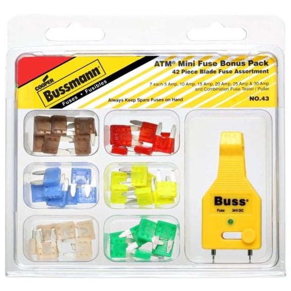3 Pack Bussmann 43 ATM Blade Fuse Bonus Kit with 42 ATM Fuses and Tester/Puller