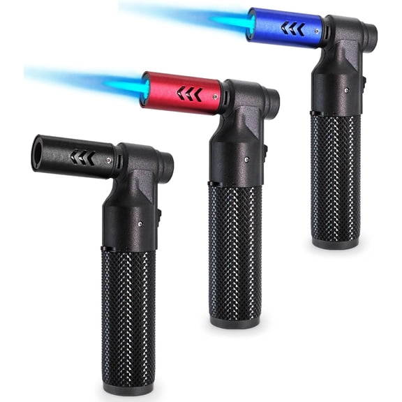 3 Pack Butane Torch Lighter Big Jet Flame Refillable Portable Butane Torch Adjustable Mini Blow Torch for Camping Grill Culinary Soldering Cooking Welding BBQ (Fuel Not Included)