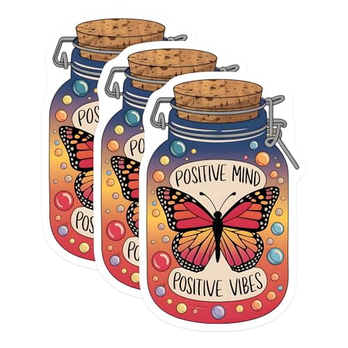 (3 Pack) Butterfly Decals - Positive Vibes - Laptop Stickers- 3 Inches On Longest Side - Easy Peel & Apply - Made in USA - 3MCS5355