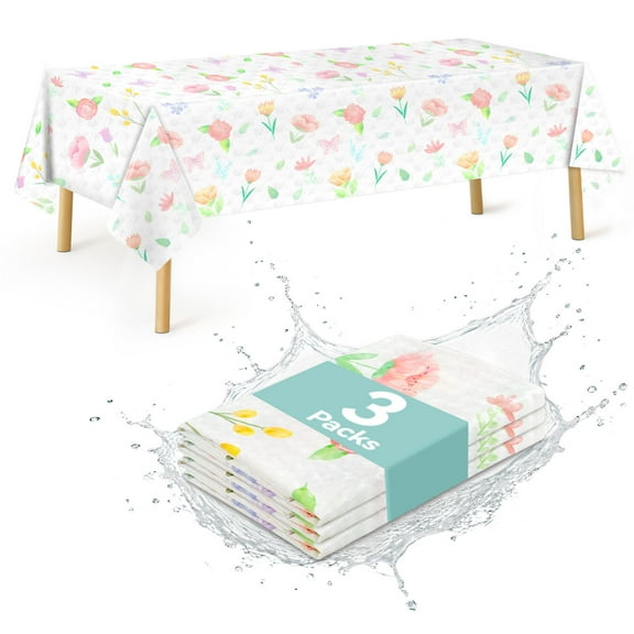 3 Pack Butterfly Flower Print Tablecloth, Disposable Plastic Butterfly Flower Table Cover Spring Floral Table Cloth 54 x 108 Inch Rectangular,Spring Summer Wedding,Birthday, Party Decorations