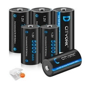 3 Pack C Cell Rechargeable Batteries 5000mAh and 3 Pack D Cell Rechargeable Batteries 10000mAh 1.2V Ni-Mh with 2 Pack Battery Case