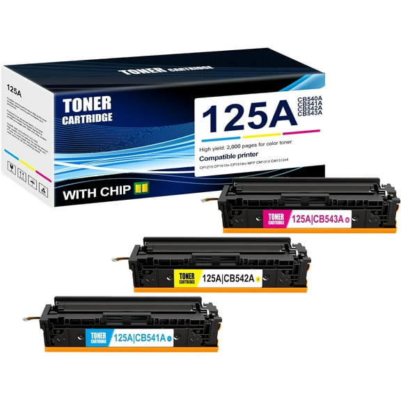 3-Pack C/M/Y 125A CB541A CB542A CB543A Toner Cartridge: Compatible 125A CB541A CB542A CB543A Replacement for HP CP1215 CP1515n CP1518ni MFP CM1312 CM1312nfi Printer