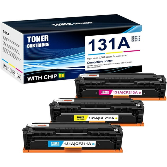 3-Pack C/M/Y 131A CF211A CF212A CF213A Toner Cartridge: Compatible 131A CF211A CF212A CF213A Replacement for HP MFP M276n(CF144A) MFP M276nw(CF145A) M251n(CF146A) M251nw(CF147A) Printer