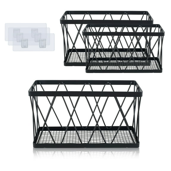 3 Pack Over Cabinet Storage Organizer Wall Mounted Adhesive Cabinet Door Organizer Rustproof Cabinet Door Organizer Storage Slim Over The Door Pantry Organizer for Kitchen Pantry Bathroom