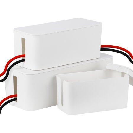 3 Pack Cable Management Box –Cord Organizer Box and Cover for TV Wires, Computer, Router, Safe ABS Material and Baby-Pets Proof Lock (White)