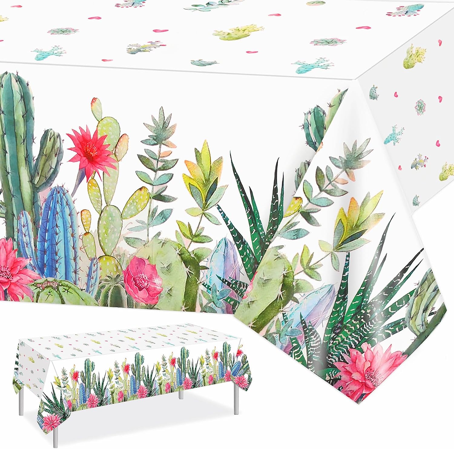 3 Pack Cactus Tablecloth Disposable Green Table Cloths for Baby Shower