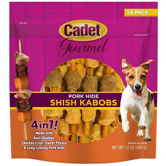 3 Pack Cadet Gourmet Pork Hide Shish Kabobs [Dog Meat and Jerky Treats, New Dog Supplies, Bulk Dog Supplies, Cadet] 54 count (3 x 18 ct)