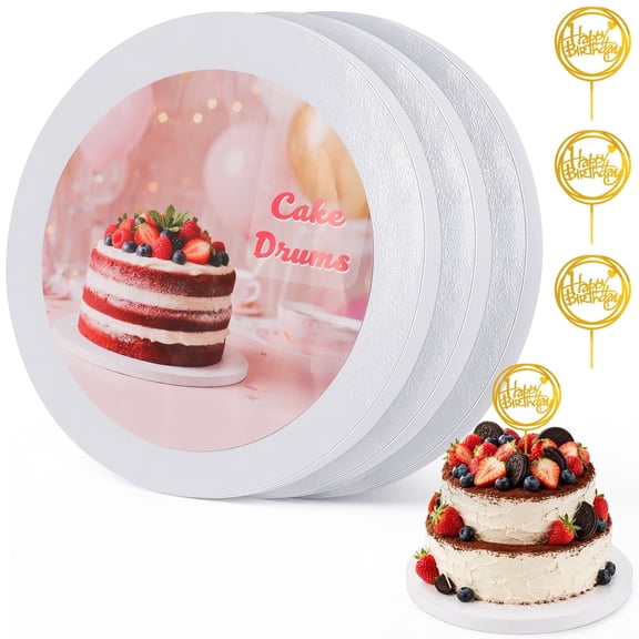 3 Pack Cake Boards 12 Inch Round Cake Drum 1/2" Thick White Cake Cardboard, Smooth Edges for Birthday Wedding Party
