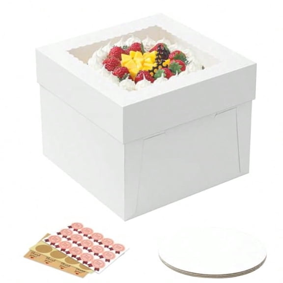 3 Pack Cake Boxes 10x10x8 Inches Tall Cake Box with Cake Boards White Bakery Boxes with Window Disposable Cake Containers with Lids for Cake Donuts Pies Cookies Wedding Birthday Party