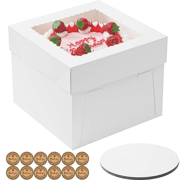 3 Pack Cake Boxes, 12x12x8 Inches Cake Box with Boards, White Bakery Boxes with Window, Disposable Cake Containers with Lids for Cookies, Wedding, Birthday, Party