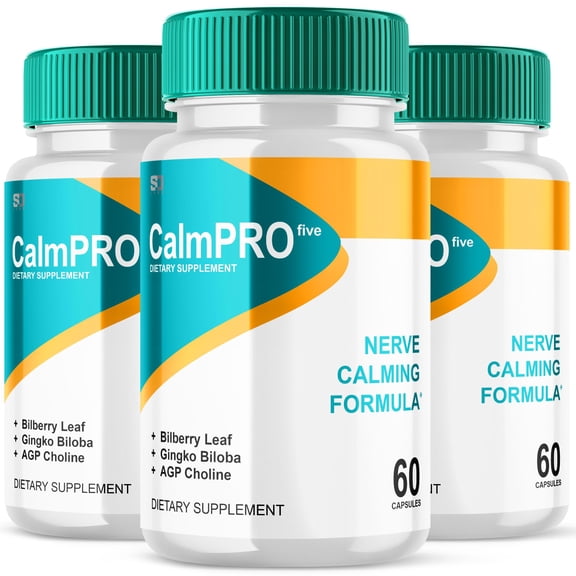 (3 Pack) CalmPro 5 Nerve Support Advanced Maximum Strength Calm Pro Five Supplement 180 Capsules