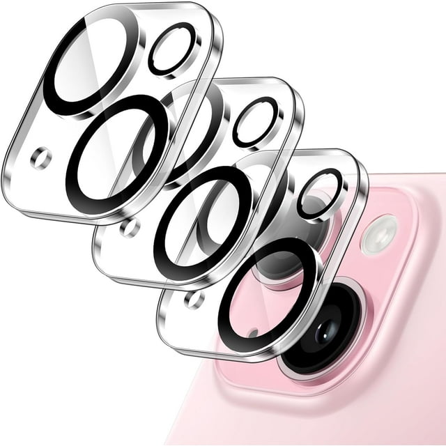 3 Pack Camera Lens Protector for iPhone 15 6.1-Inch and iPhone 15 Plus 6.7-Inch, 9H Tempered Glass