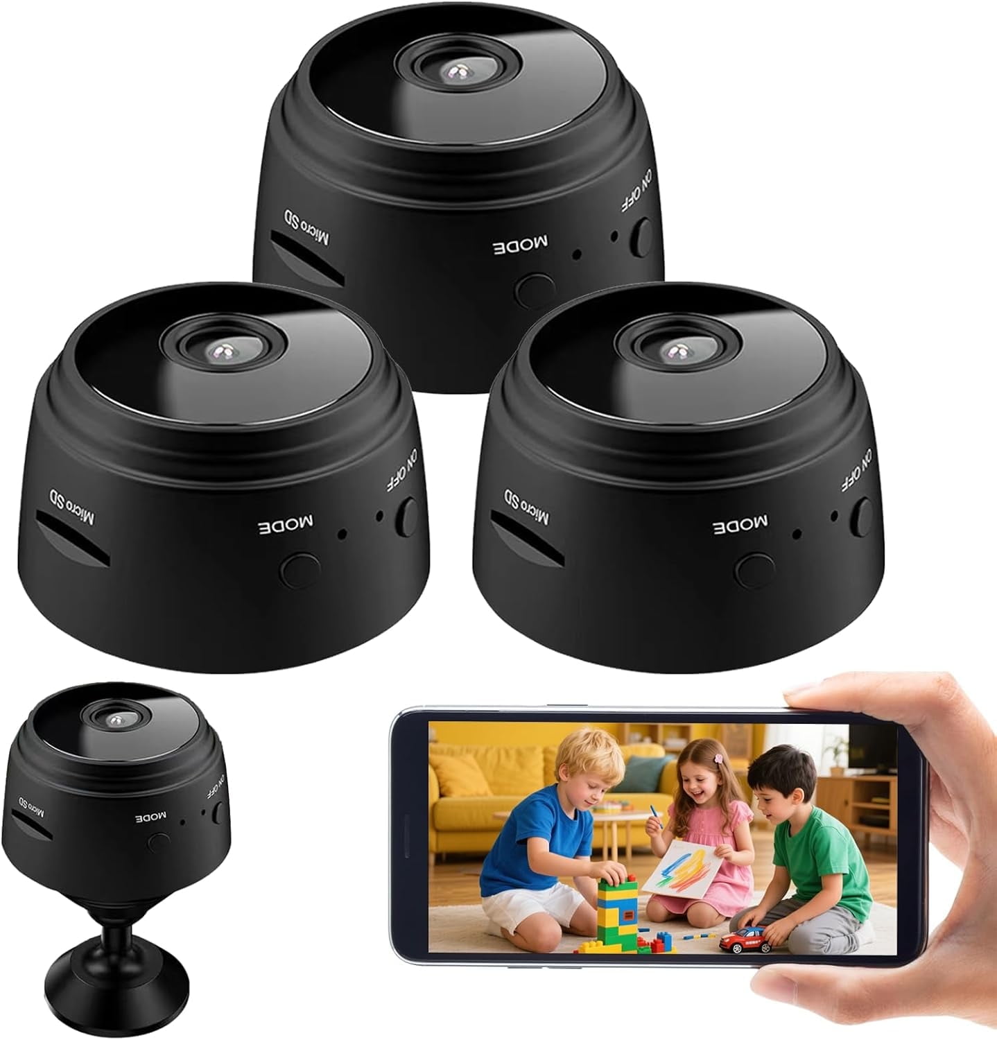 3 Pack Camera, WiFi Mini HD 1080P Wireless Camera for Home Office Security, Small Nanny Cam with Motion Sensor Night Vision, APP Control Camera for Baby, Pets