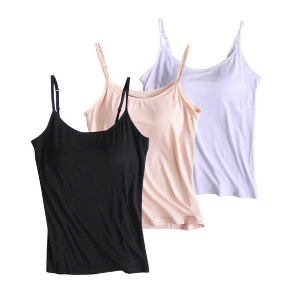 3-Pack Camisole for Women Cami Tanks Adjustable Spaghetti Strap Tank Tops  with Paded Built in Shelf Bra Yoga Sports T-shirt Plus Size  Black/White/Gray 