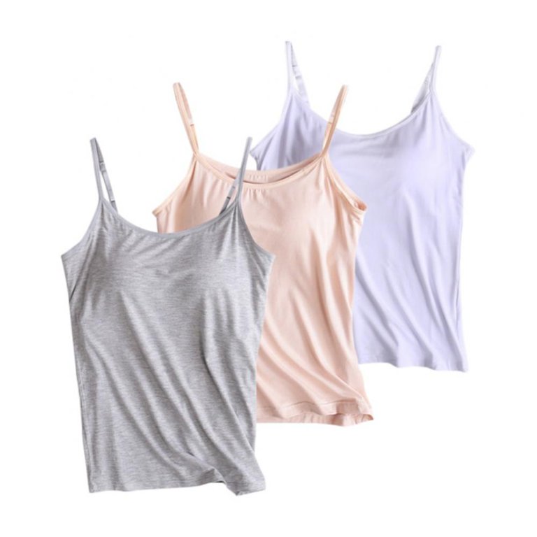 3-Pack Camisole for Women Cami Tanks Adjustable Spaghetti Strap Tank Tops  with Paded Built in Shelf Bra Yoga Sports T-shirt Plus Size Black/White/Gray