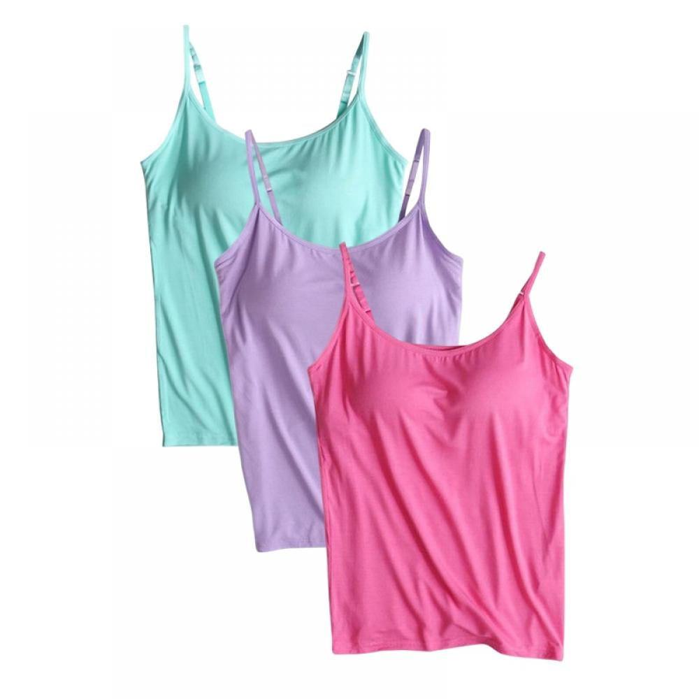3-Pack Camisole for Women Cami Tanks Adjustable Spaghetti Strap Tank Tops  with Paded Built in Shelf Bra Yoga Sports T-shirt Plus Size Green/Rose  Red/Wine Red