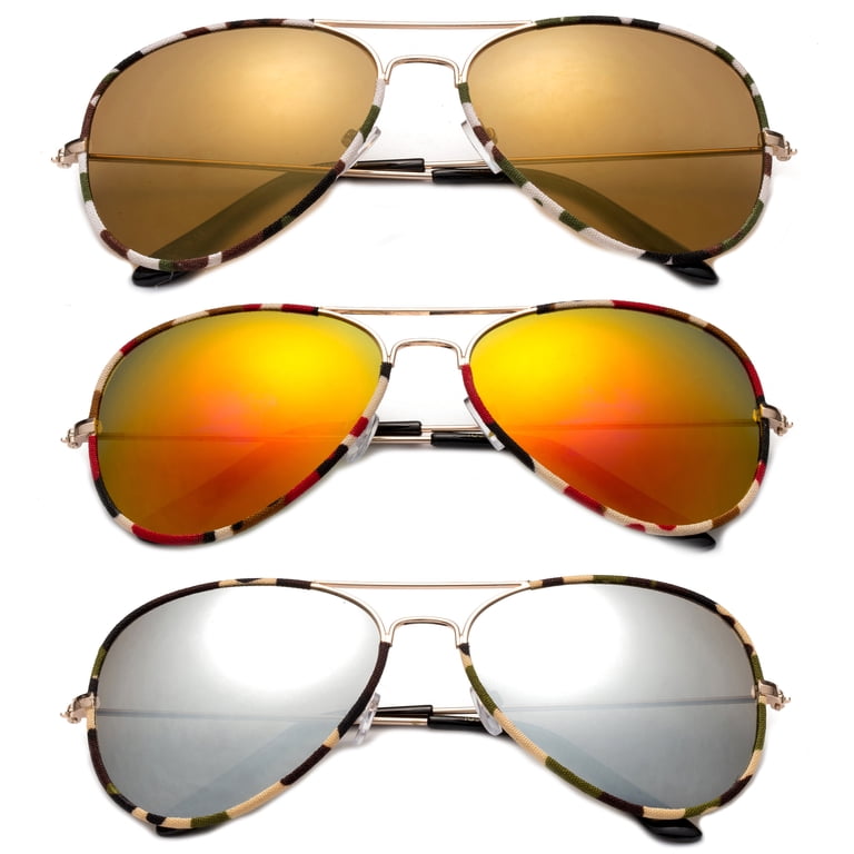 3 Pack Camouflage Canvas Warp Metal Rim Aviator Sunglasses  display picture 1