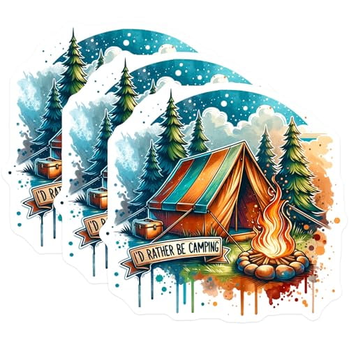 (3 Pack) Camping Decals - Outdoor Adventure Stickers - Laptop Decals- 3 Inches On Longest Side - Easy Peel & Apply - Made in USA - 3MCS5497
