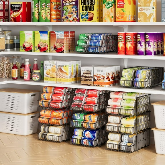 3 Pack Can Storage Organizer For Pantry, Stackable Widen Can Holder With Adjustable Dividers