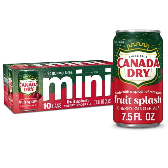 (3 Pack) Canada Dry Caffeine Free Fruit Splash Cherry Ginger Ale Soda Pop, 7.5 fl oz, 10 Pack Mini Cans