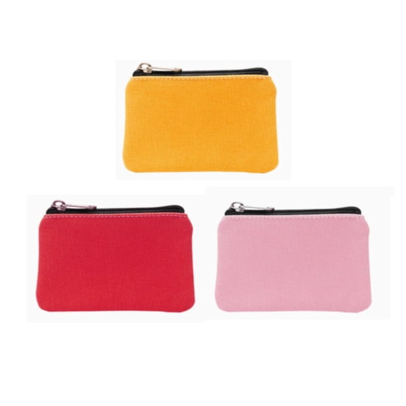 3 Pack Canvas Coin Purse, 3 x 5 Inch Zipper Change Pouch, Small Mini Organizer Bags in Household Daily Use 