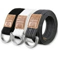 thumbnail image 1 of 3 Pack Canvas Web Belts 1.25" Wide Double D-ring Buckle for Men, Adjustable Solid Color Military Style (Black + White + Blue gray), 1 of 5