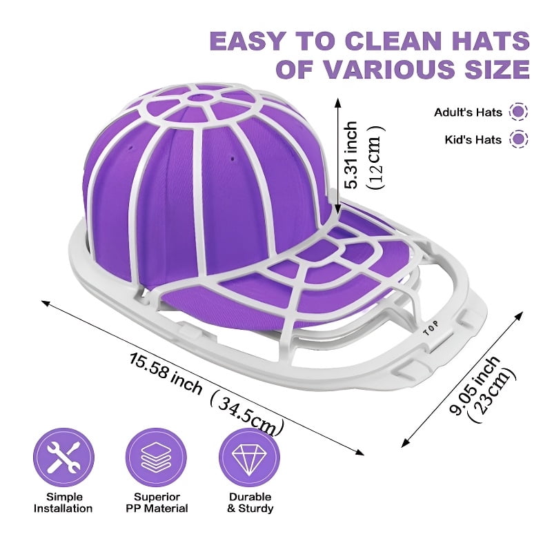 3-Pack Cap Washer for Baseball Hats, Hat Washing Cage Anti-Deformation Laundry Shaper Holder and Storage Box