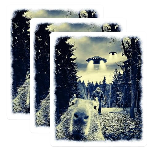 (3 Pack) Capybara Bigfoot UFO Decals - Funny Meme - Laptop Decal - Cryptid Stickers - 3 Inches On Longest Side - Easy Peel & Apply - Made in USA - 3MCS2154