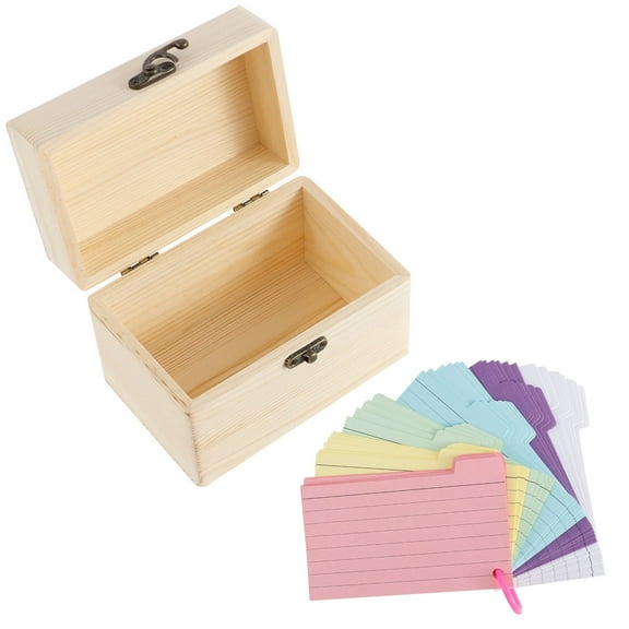 Index Card Holder Wooden Business Card Organizer Large Capacity Recipe Storage Box with 150 Cards for Desk Home