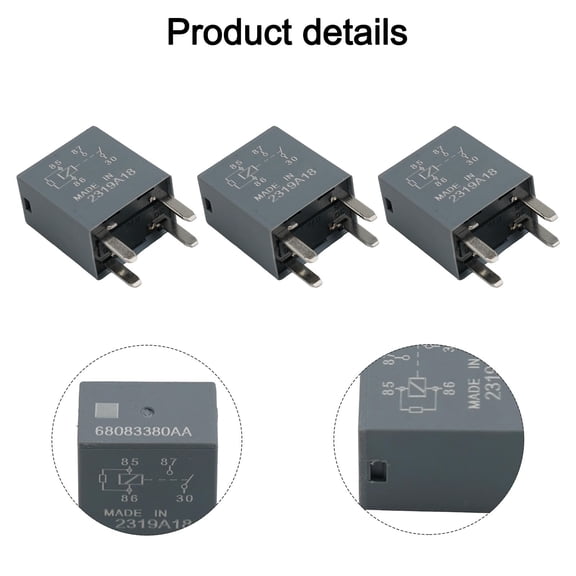 3 Pack Car Relay 68083380AA 12VDC 35A 4 Pin for Dodge For Jeep For Chrysler Vehicles Supporting Multiple Electrical Functions