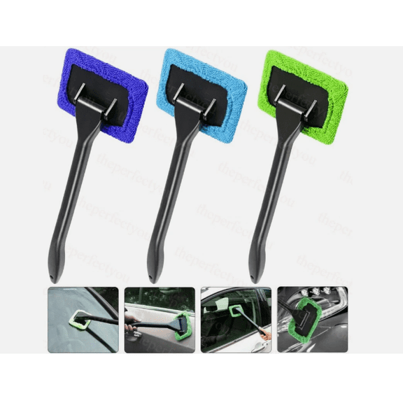 3 Pack Car Window Windshield Cleaning Tool Microfiber Glass Cleaner Brush with Long Handle for Auto Interior