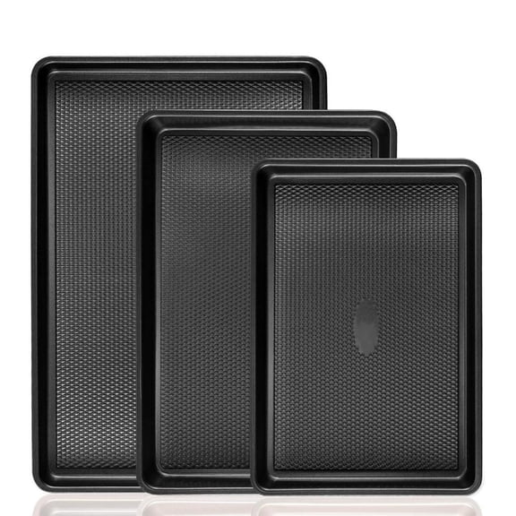 3-PackCarbon Steel Baking Sheets Set for Oven, Perfect for Baking Bread, Cakes & Roasting for Home Kitchen