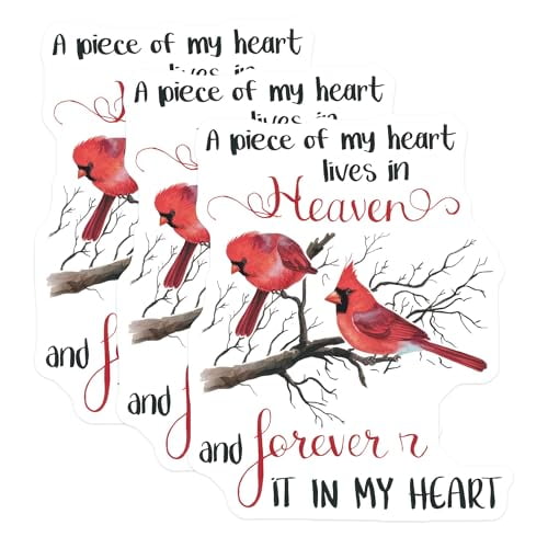 (3 Pack) Cardinal Birds Decals - Memorial Decals - Loss of Loved One - 3 Inches On Longest Side - Easy Peel & Apply - Made in USA - 3MCS6055
