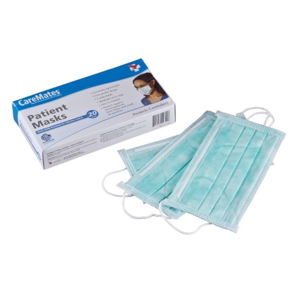 3 Pack CareMates Ear-Loop Patient Masks, One Size Fits All, 20 Count