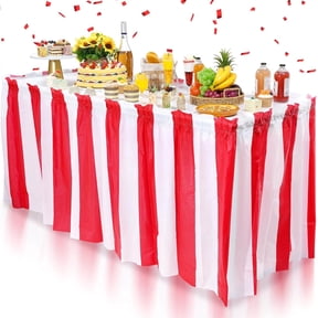 3 Pack Carnival Table Skirt Party Decorations, Red and White Striped Table Skirts, Disposable Table Decorations for Concession Stand Carnival Circus Themed Party Supplies Decorations, 2.4 x 14 Ft